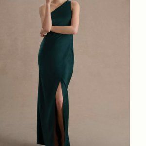 BHLDN Dylan One-Shoulder Satin Side-Slit Gown